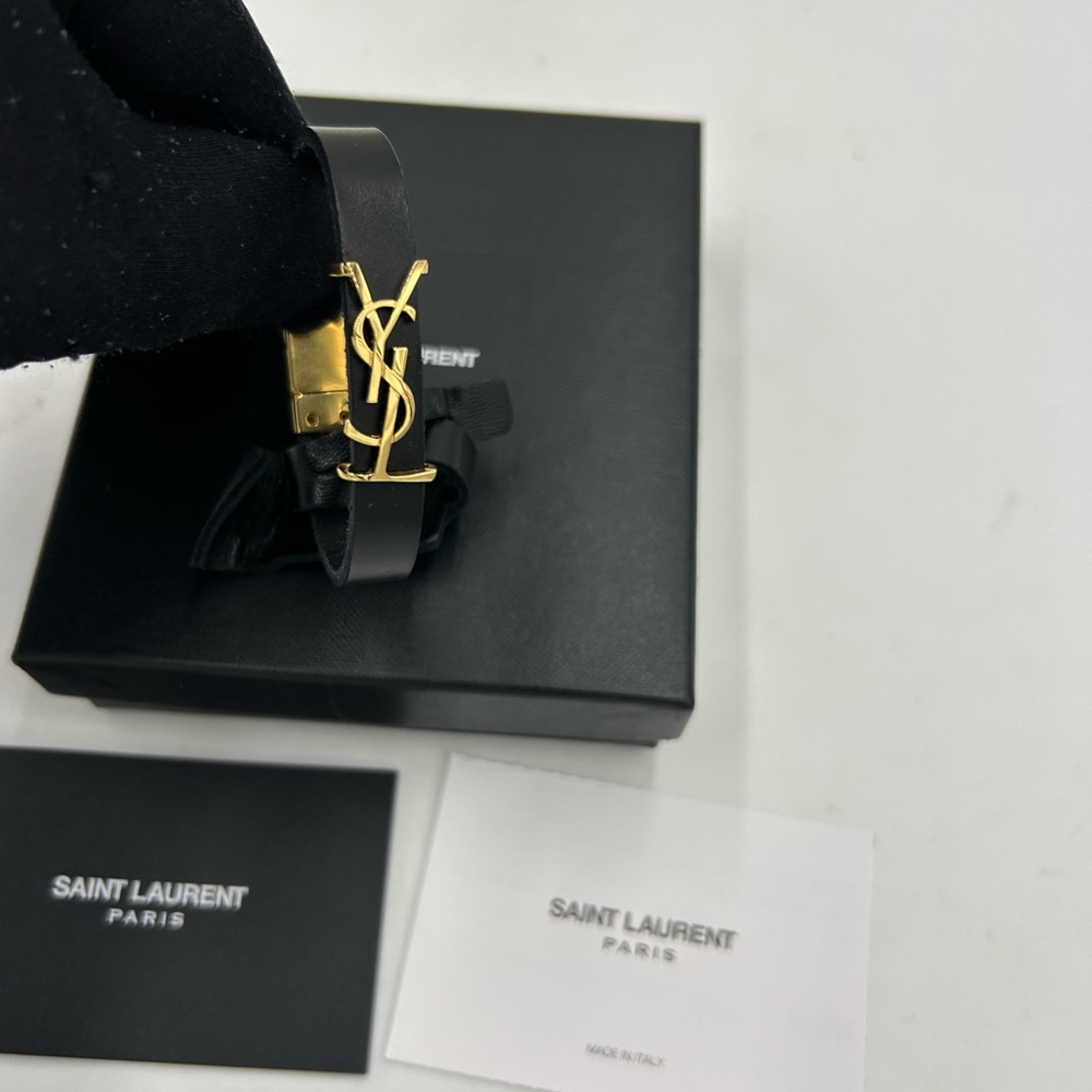 Women's Saint Laurent OPYUM YSL leather bracelet made in Italy - Picture 5 of 11